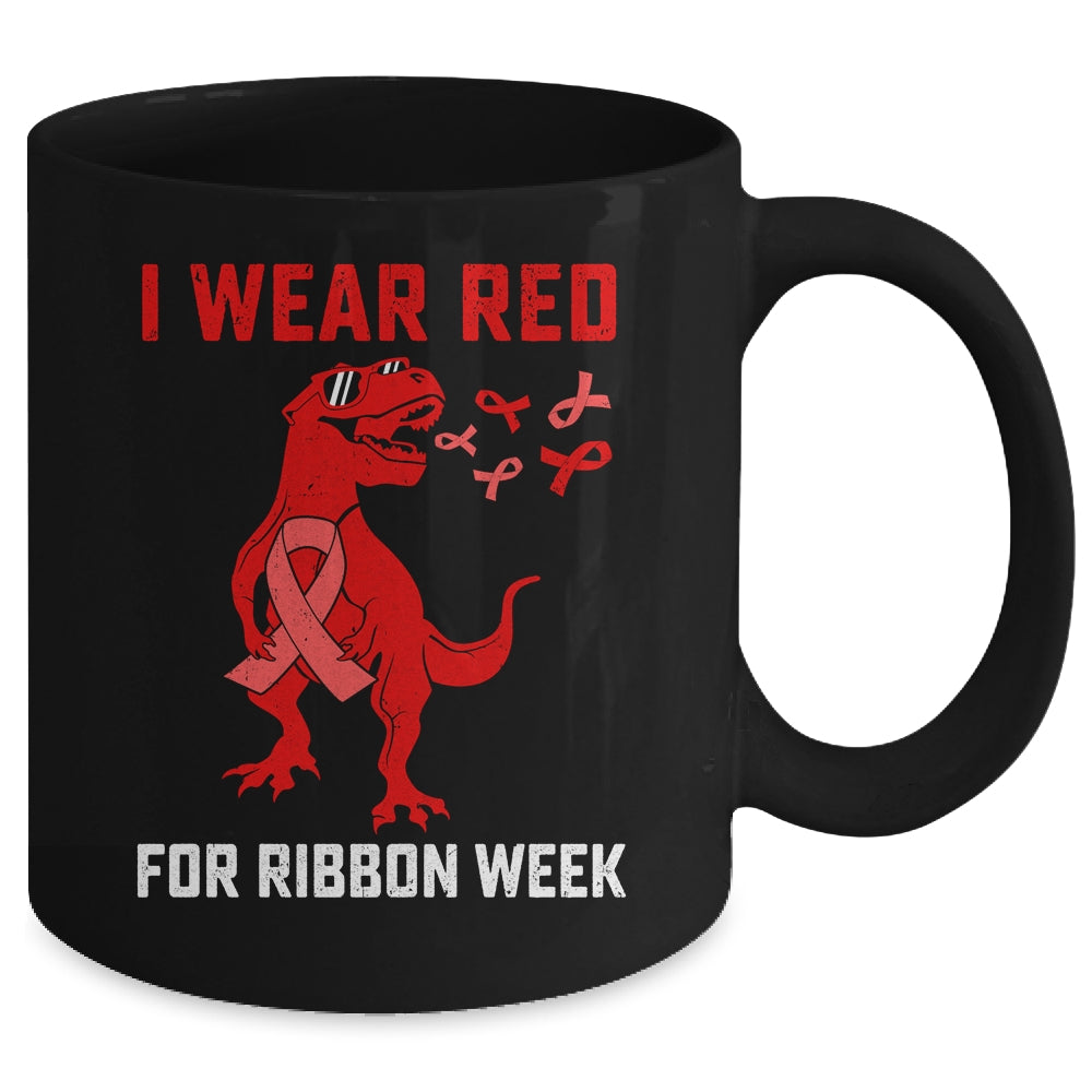 In October We Wear Red Ribbon Week Awareness Trex Dino Kids Mug | siriusteestore