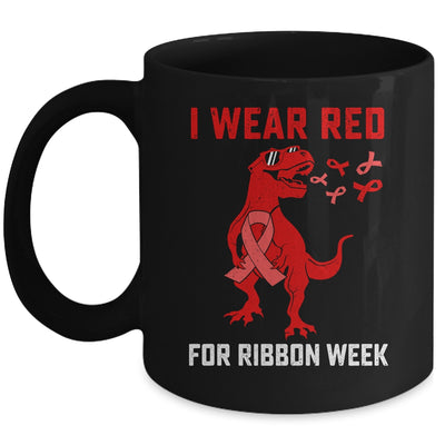 In October We Wear Red Ribbon Week Awareness Trex Dino Kids Mug | siriusteestore