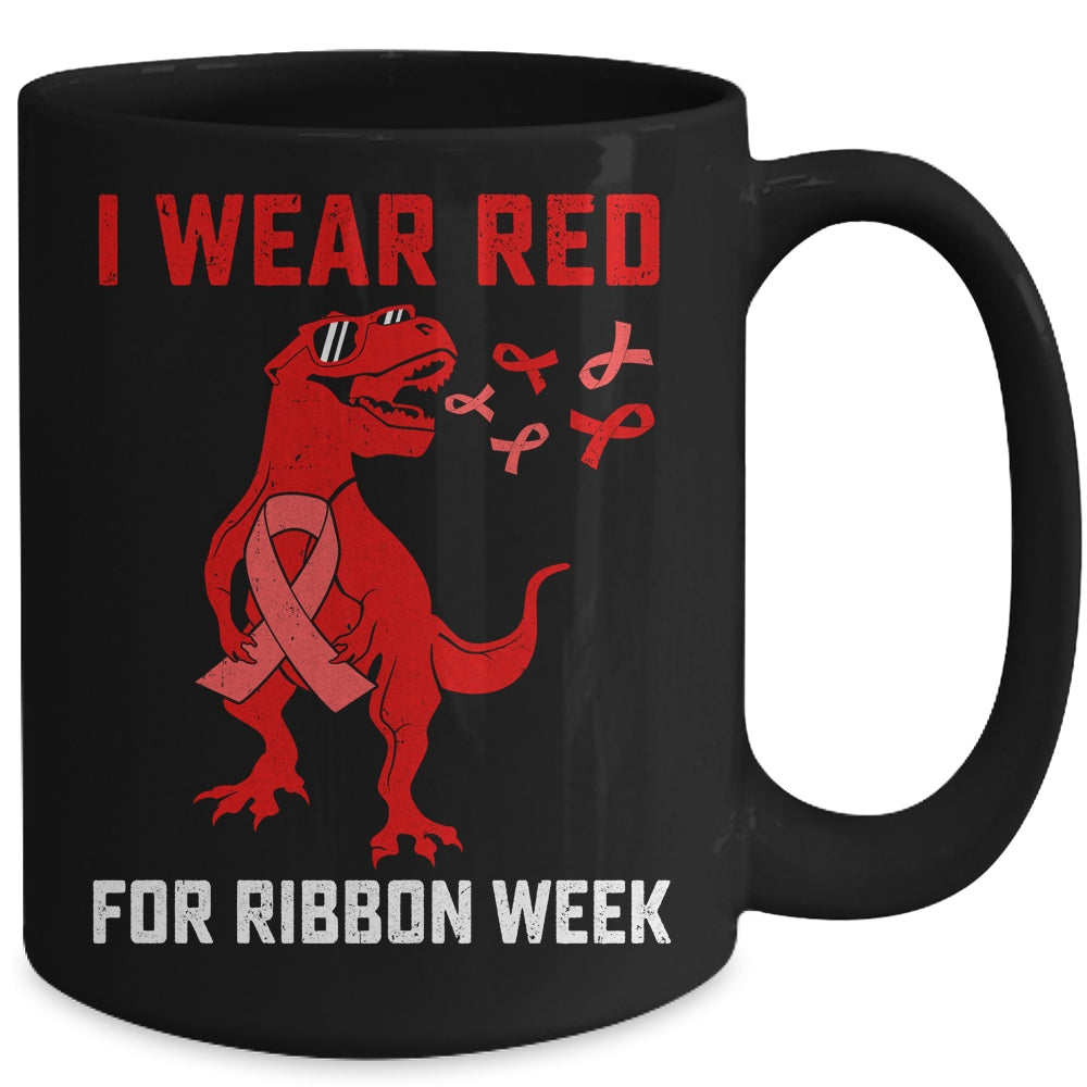 In October We Wear Red Ribbon Week Awareness Trex Dino Kids Mug | siriusteestore