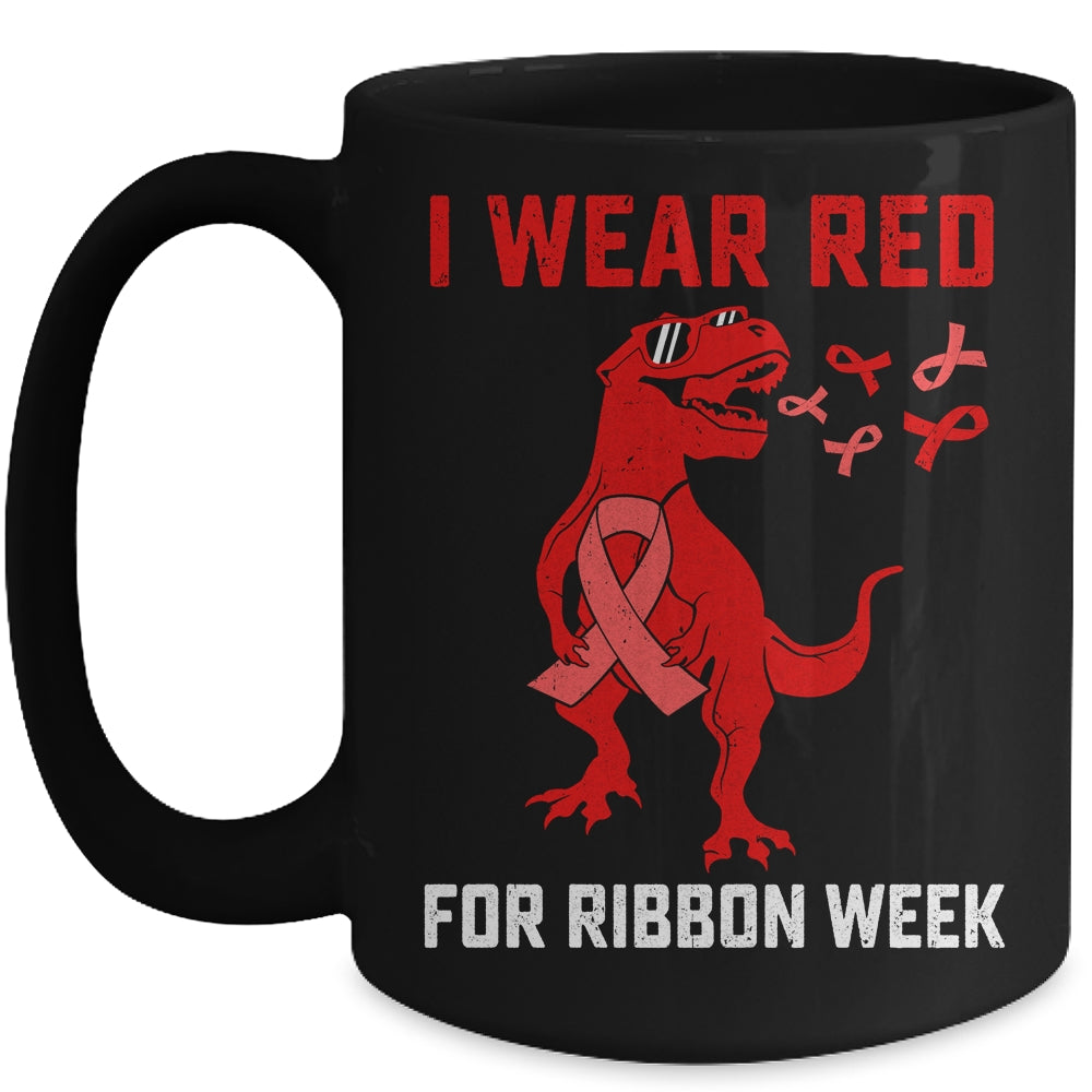 In October We Wear Red Ribbon Week Awareness Trex Dino Kids Mug | siriusteestore