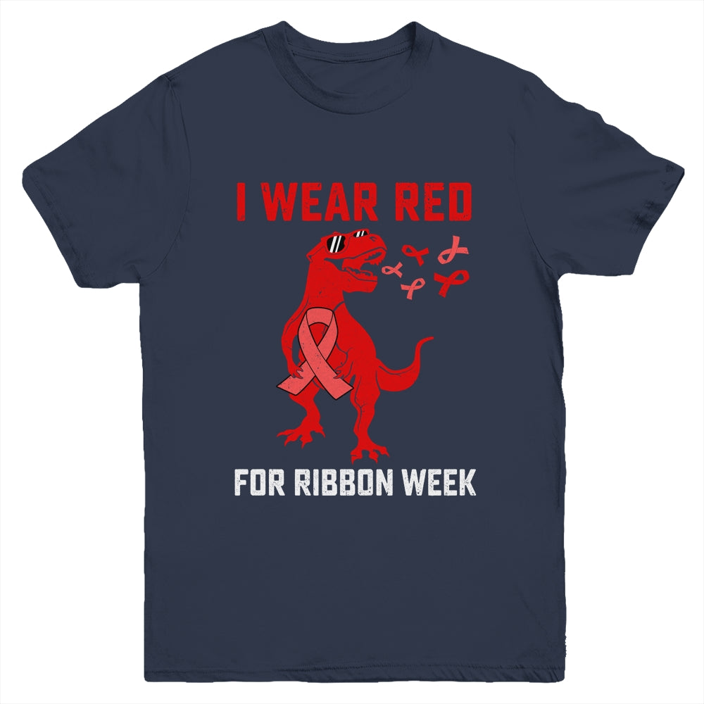 In October We Wear Red Ribbon Week Awareness Trex Dino Kids Youth Shirt | siriusteestore