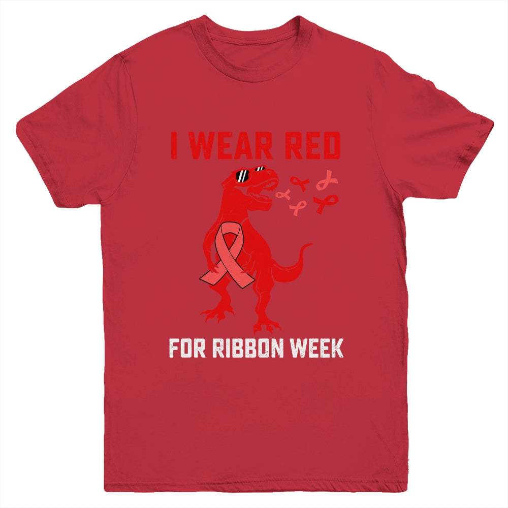 In October We Wear Red Ribbon Week Awareness Trex Dino Kids Youth Shirt | siriusteestore