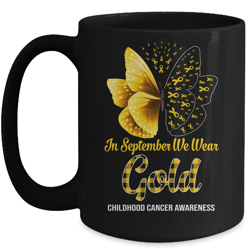 In September We Wear Gold Childhood Cancer Awareness Butterfly Mug | siriusteestore