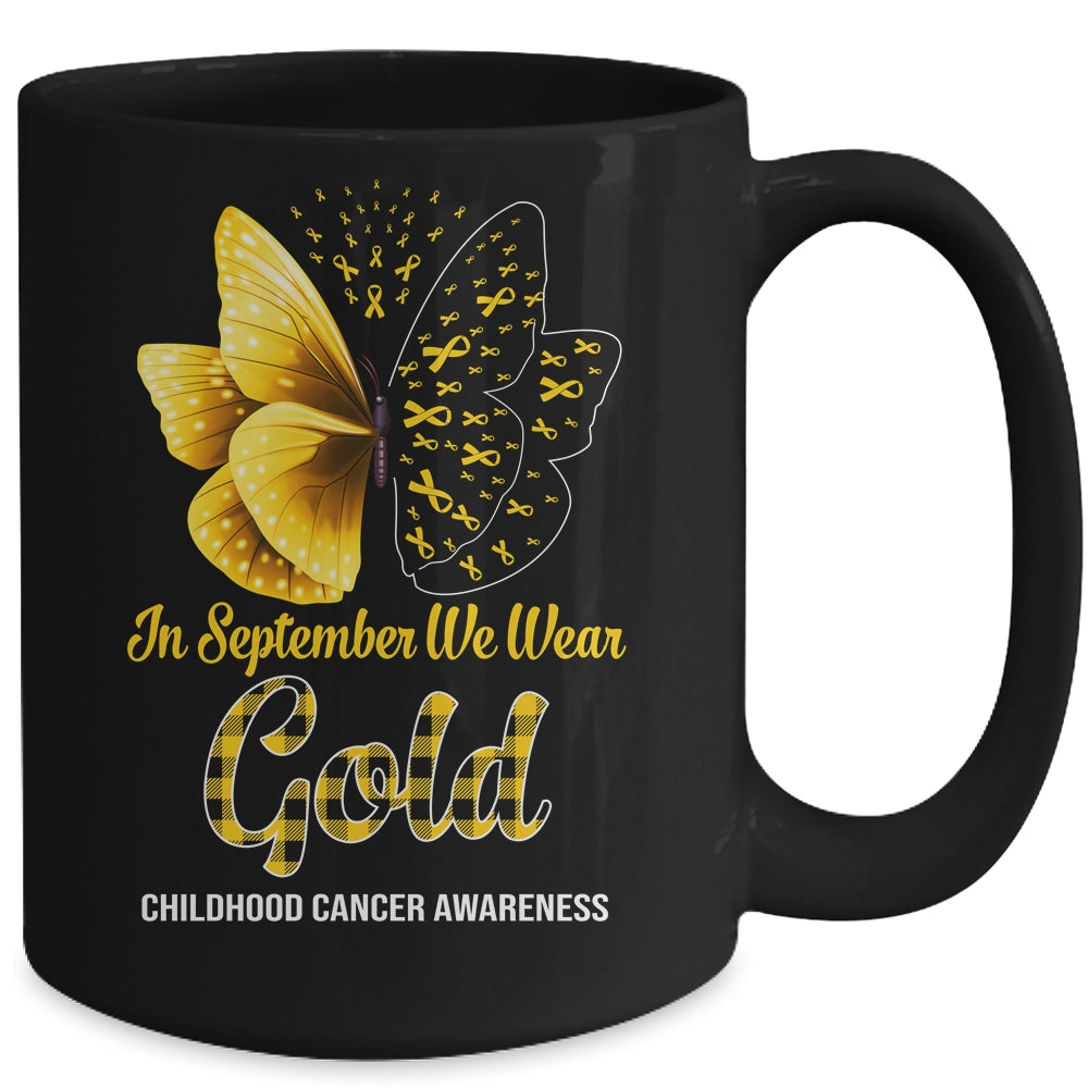 In September We Wear Gold Childhood Cancer Awareness Butterfly Mug | siriusteestore