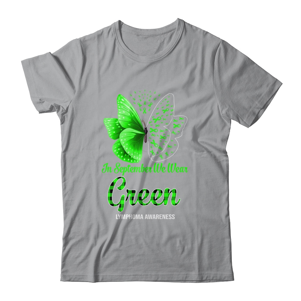 In September We Wear Green Lymphoma Awareness Butterfly Shirt & Hoodie | siriusteestore