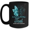 In September We Wear Teal And Purple Suicide Prevention Awareness Butterfly Mug | siriusteestore