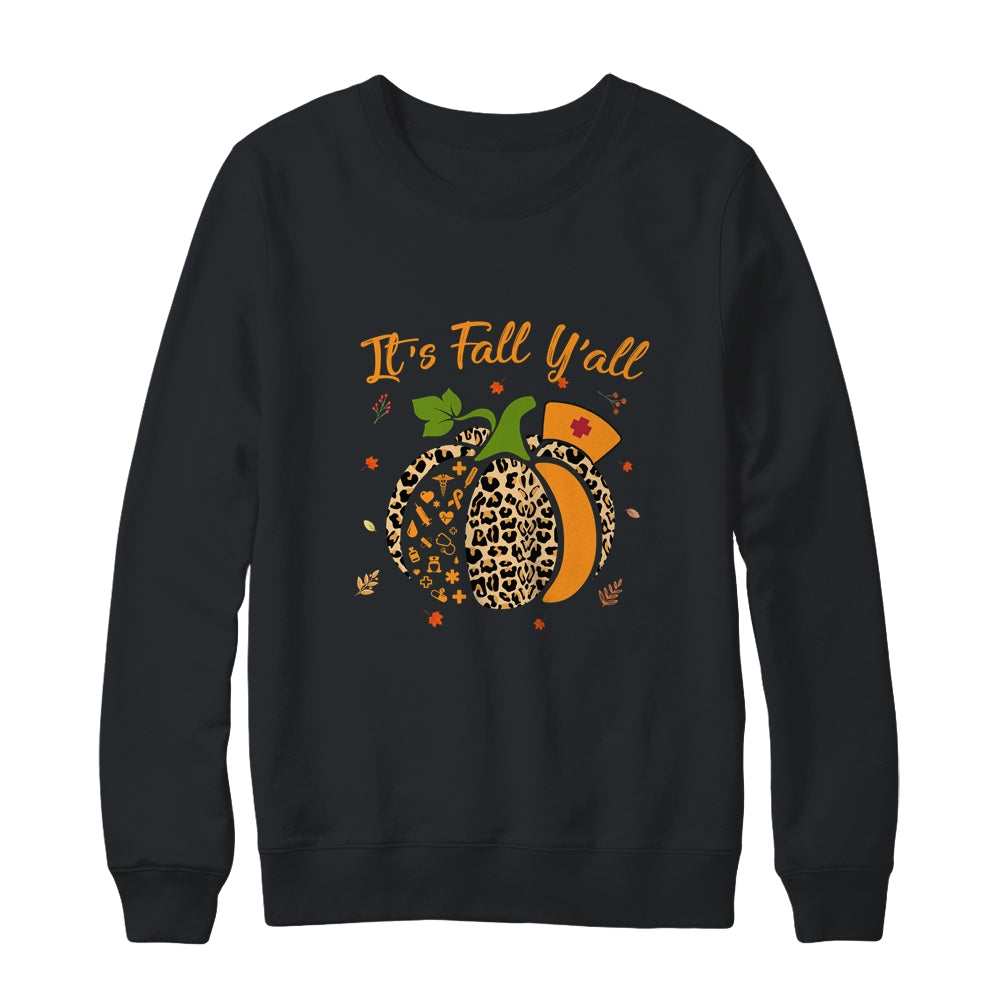 It's Fall Y'all Pumpkin Leopard Nurse Halloween Gift Shirt & Sweatshirt | siriusteestore
