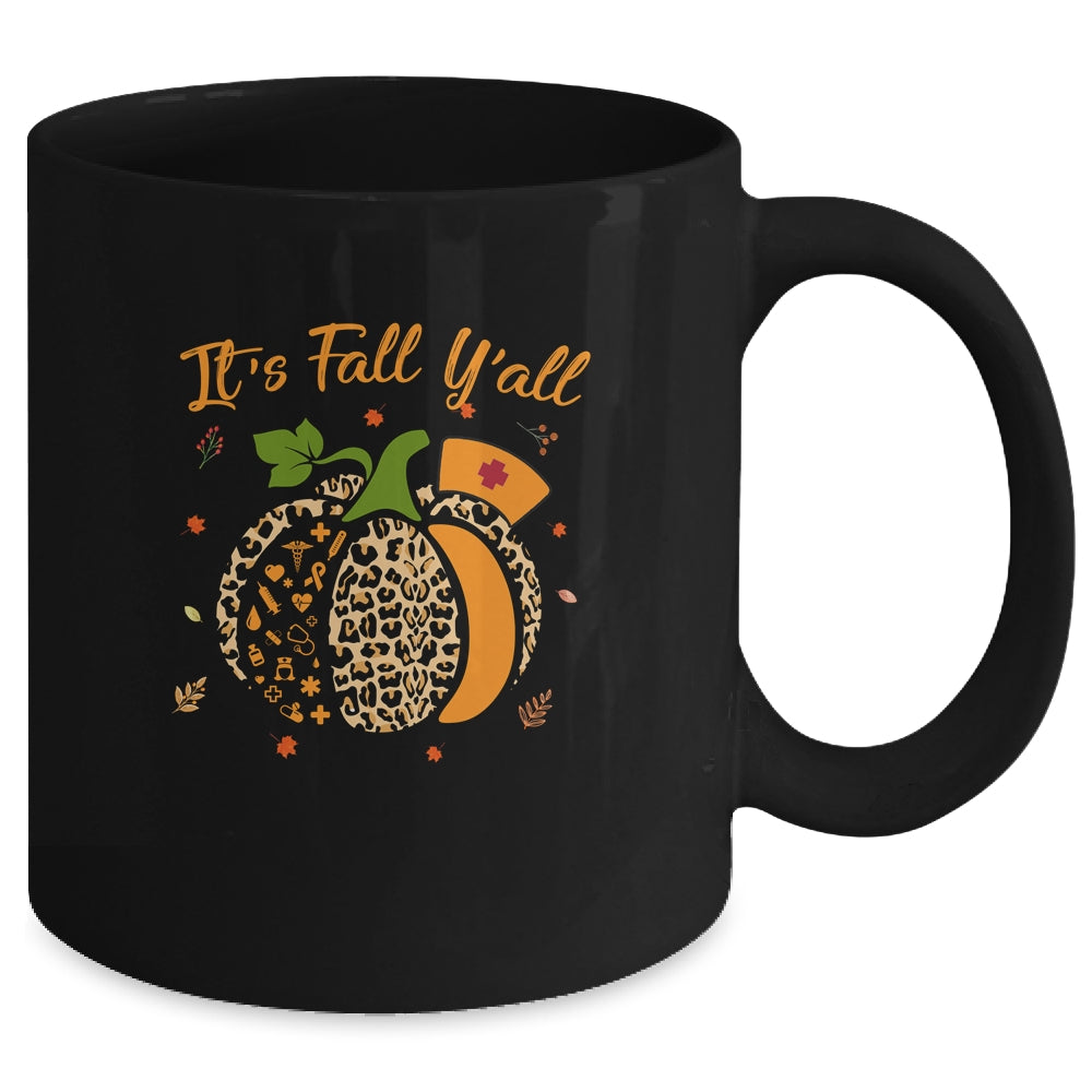 It's Fall Y'all Pumpkin Leopard Nurse Halloween Gift Mug | siriusteestore