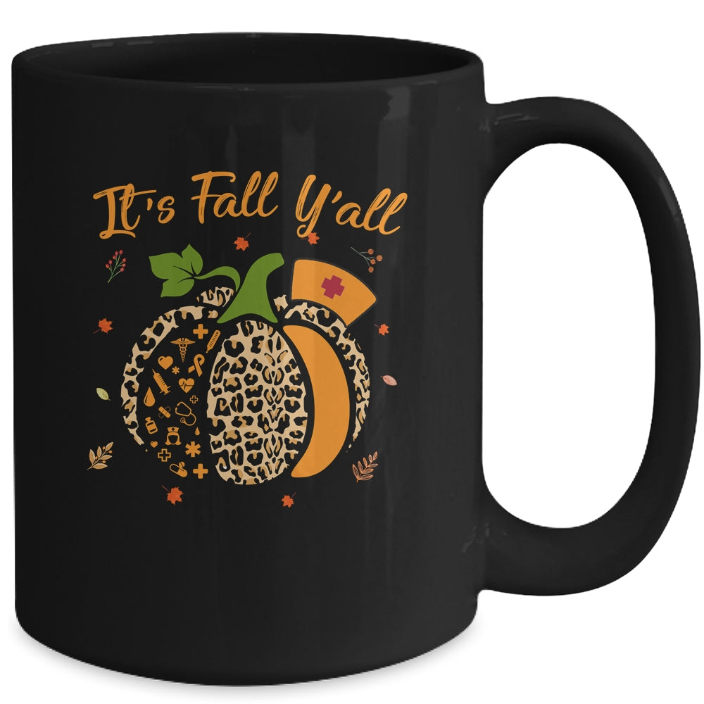 It's Fall Y'all Pumpkin Leopard Nurse Halloween Gift Mug | siriusteestore