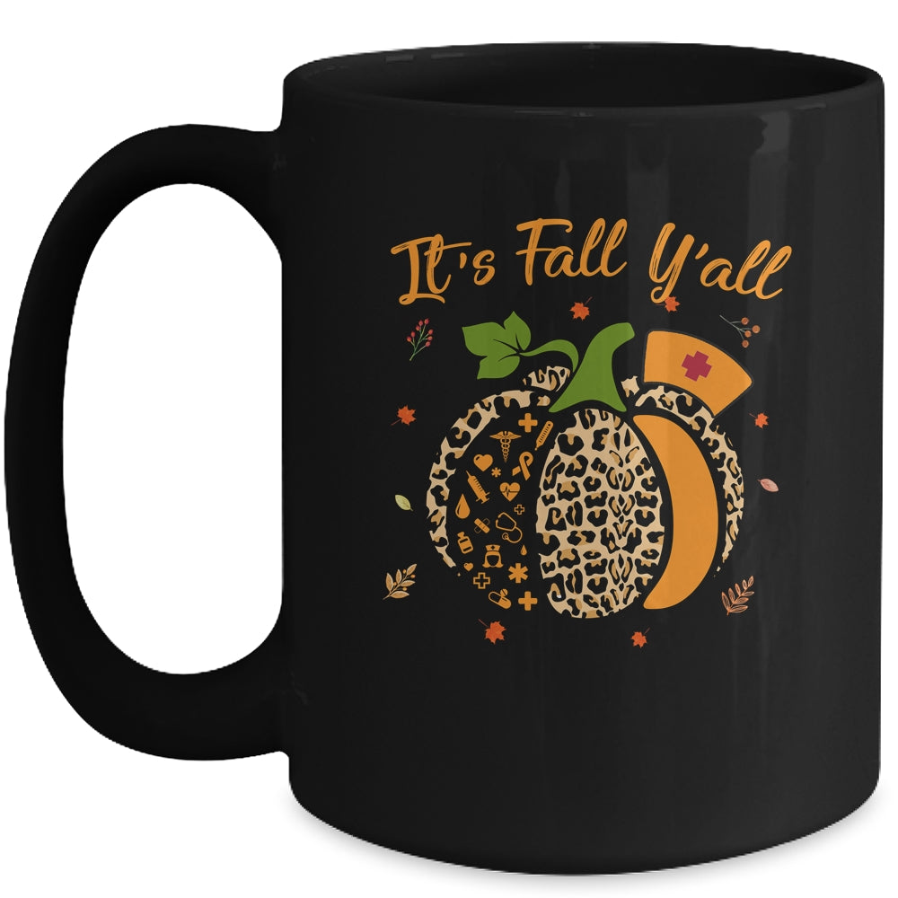 It's Fall Y'all Pumpkin Leopard Nurse Halloween Gift Mug | siriusteestore
