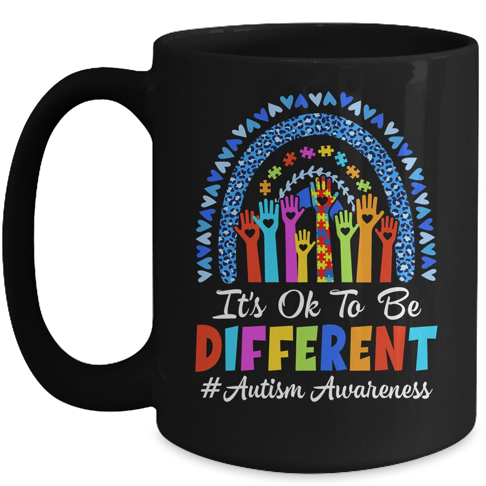 It's Ok To Be Different Autism Awareness Leopard Rainbow Mug | siriusteestore