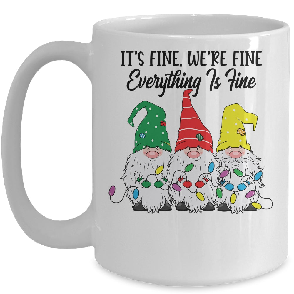 Its Fine Were Fine Everything is Fine Gnome Christmas Lights Mug | siriusteestore