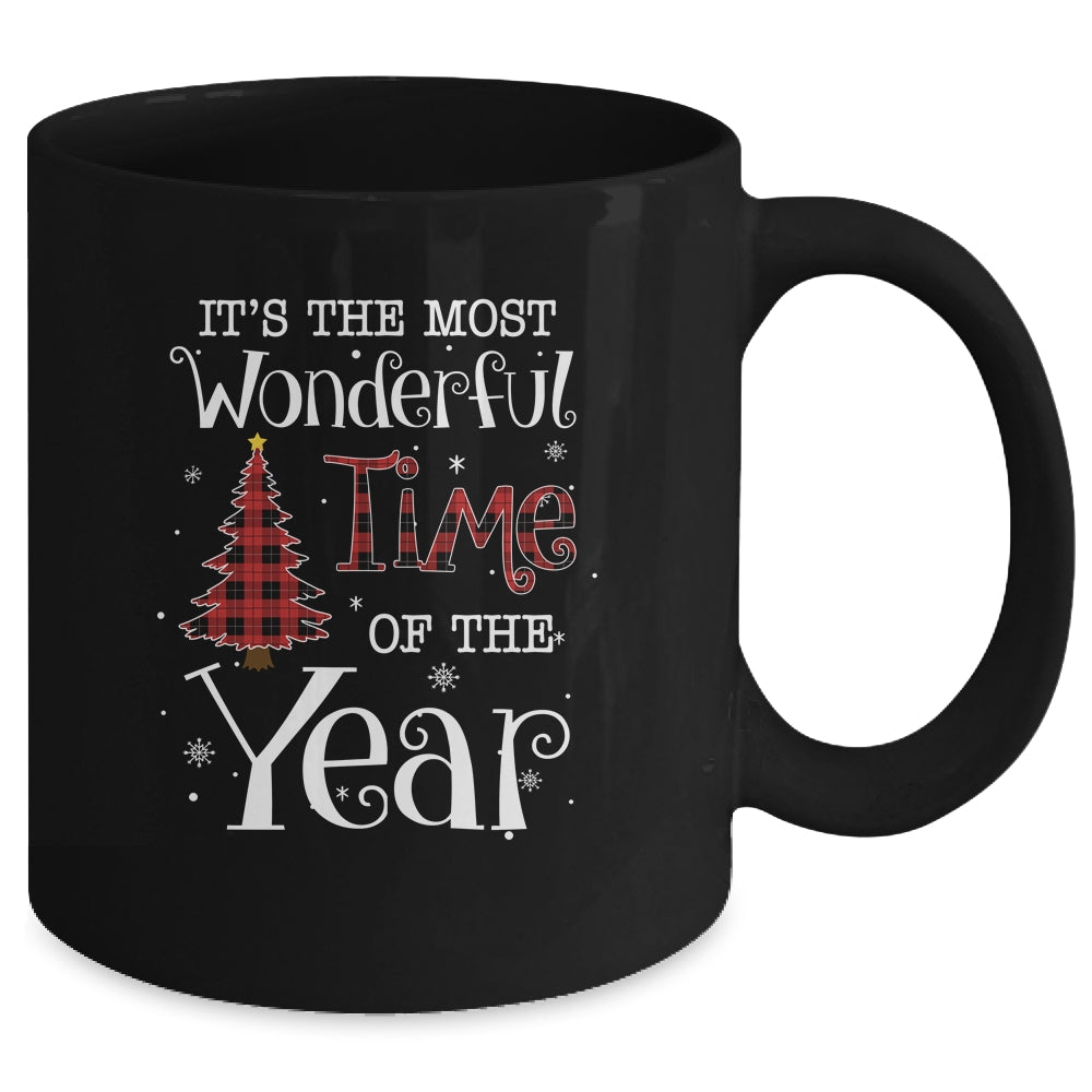 Its The Most Wonderful Time The Year Red Plaid Christmas Tree Mug | siriusteestore
