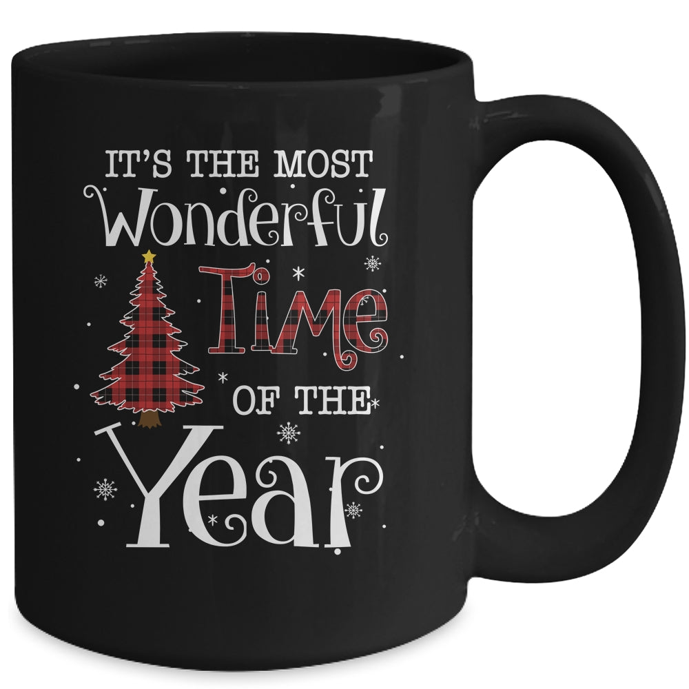 Its The Most Wonderful Time The Year Red Plaid Christmas Tree Mug | siriusteestore