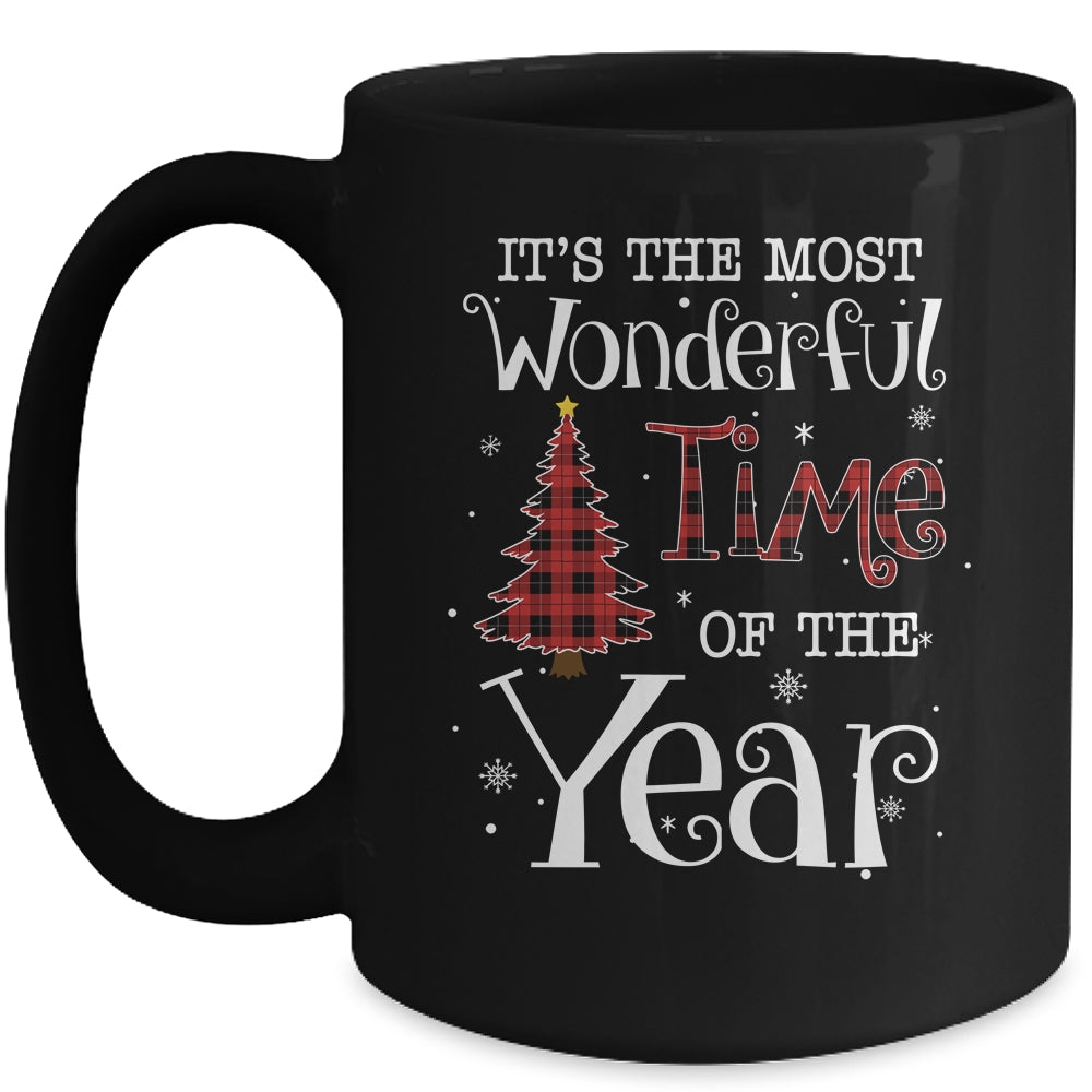 Its The Most Wonderful Time The Year Red Plaid Christmas Tree Mug | siriusteestore
