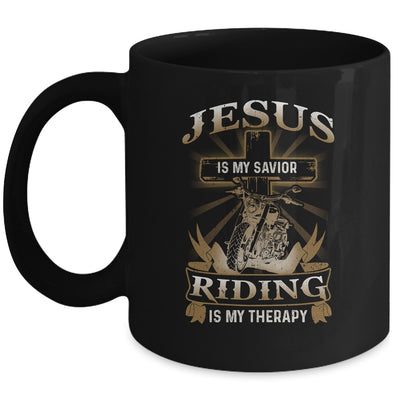 Jesus Is My Savior Riding Is My Therapy Funny Motorcycle Mug | siriusteestore