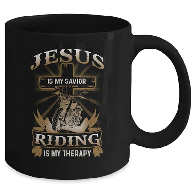 Jesus Is My Savior Riding Is My Therapy Funny Motorcycle Mug | siriusteestore