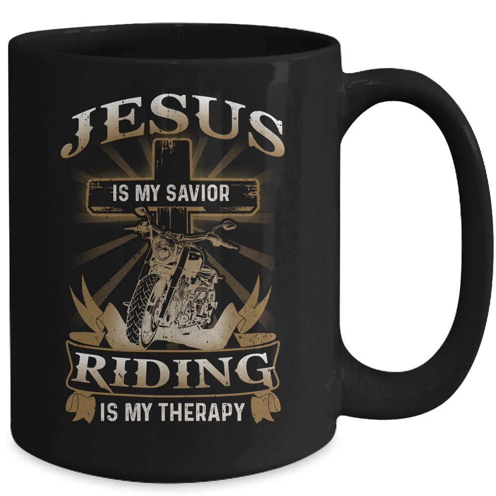 Jesus Is My Savior Riding Is My Therapy Funny Motorcycle Mug | siriusteestore