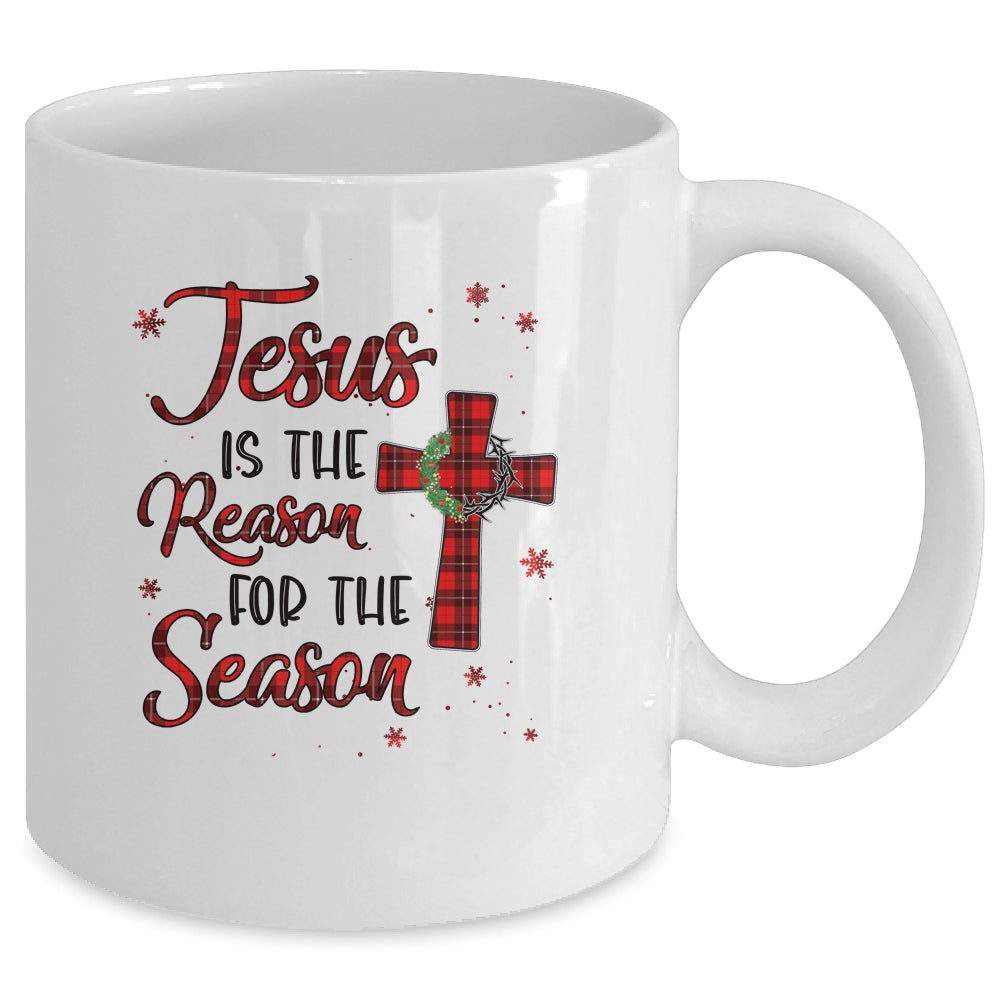 Jesus Is The Reason For The Season Plaid Christian Christmas Mug | siriusteestore