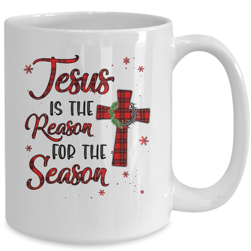 Jesus Is The Reason For The Season Plaid Christian Christmas Mug | siriusteestore