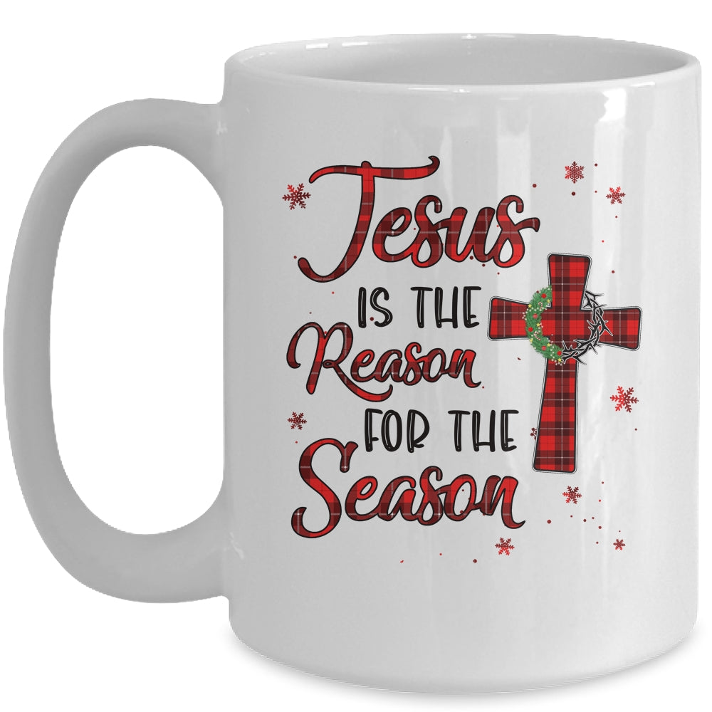 Jesus Is The Reason For The Season Plaid Christian Christmas Mug | siriusteestore