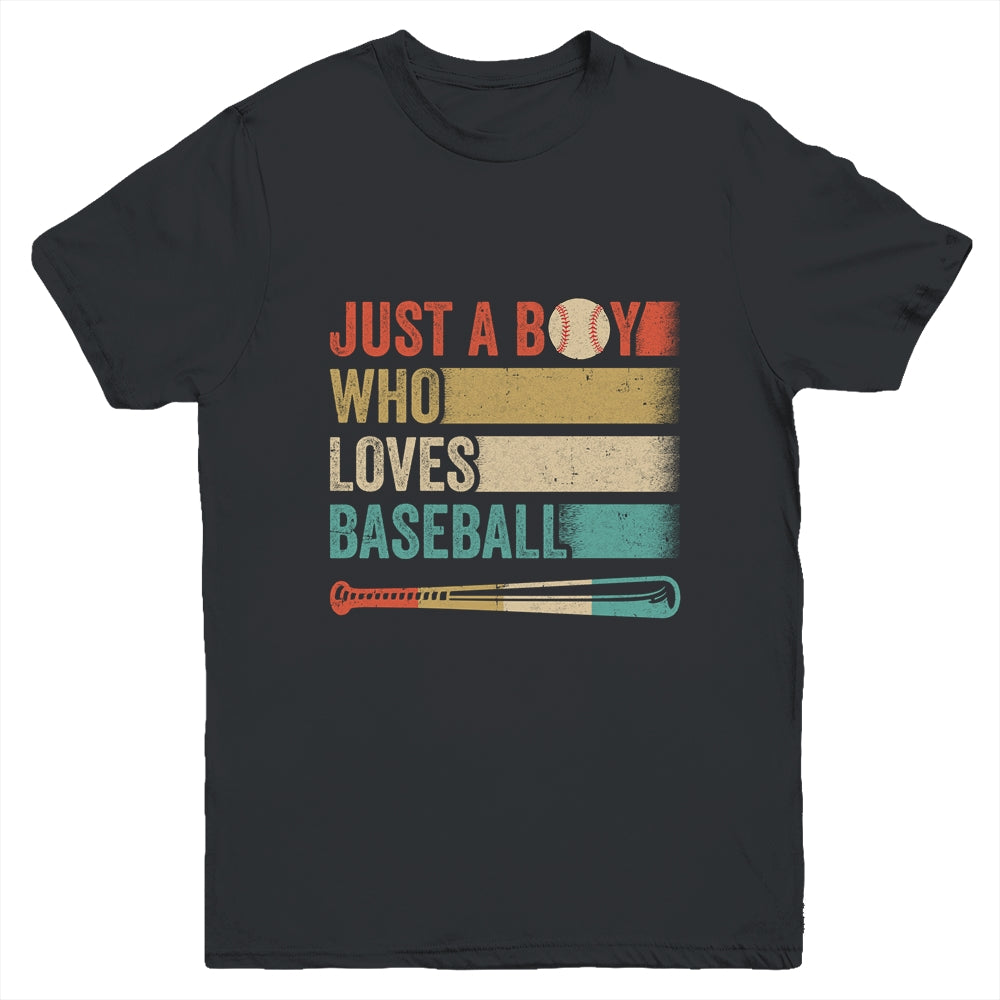Just A Boy Who Loves Baseball Funny Retro Baseball Youth Shirt | siriusteestore