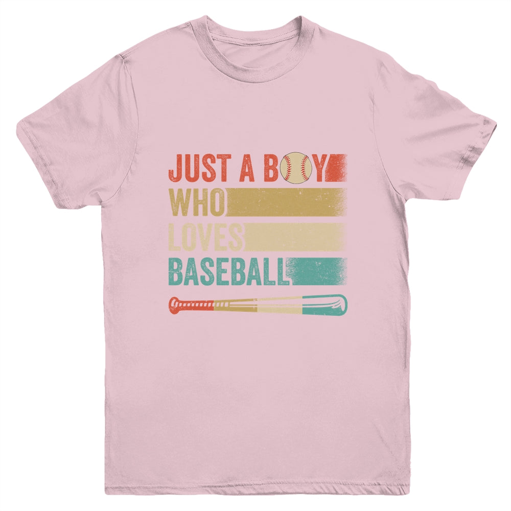 Just A Boy Who Loves Baseball Funny Retro Baseball Youth Shirt | siriusteestore