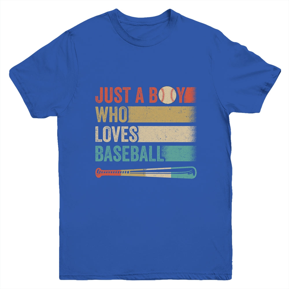 Just A Boy Who Loves Baseball Funny Retro Baseball Youth Shirt | siriusteestore