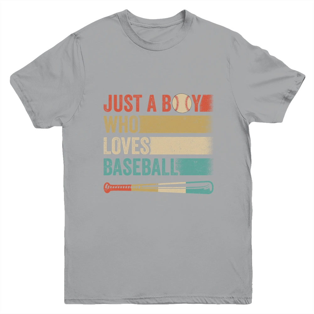 Just A Boy Who Loves Baseball Funny Retro Baseball Youth Shirt | siriusteestore