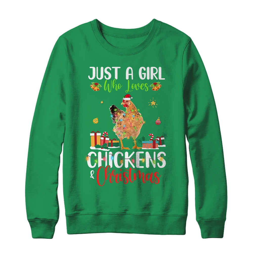 Just A Girl Who Loves Chickens And Christmas Funny Farmer Shirt & Sweatshirt | siriusteestore