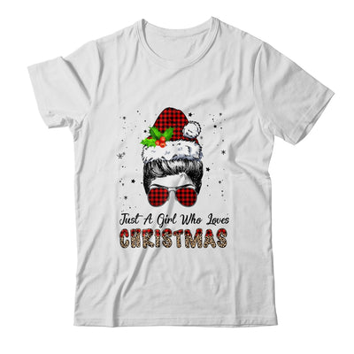 Just A Girl Who Loves Christmas Santa Hat Messy Bun Leopard Shirt & Sweatshirt | siriusteestore