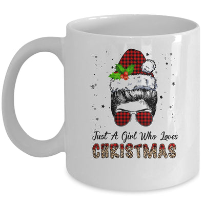 Just A Girl Who Loves Christmas Santa Hat Messy Bun Leopard Mug | siriusteestore