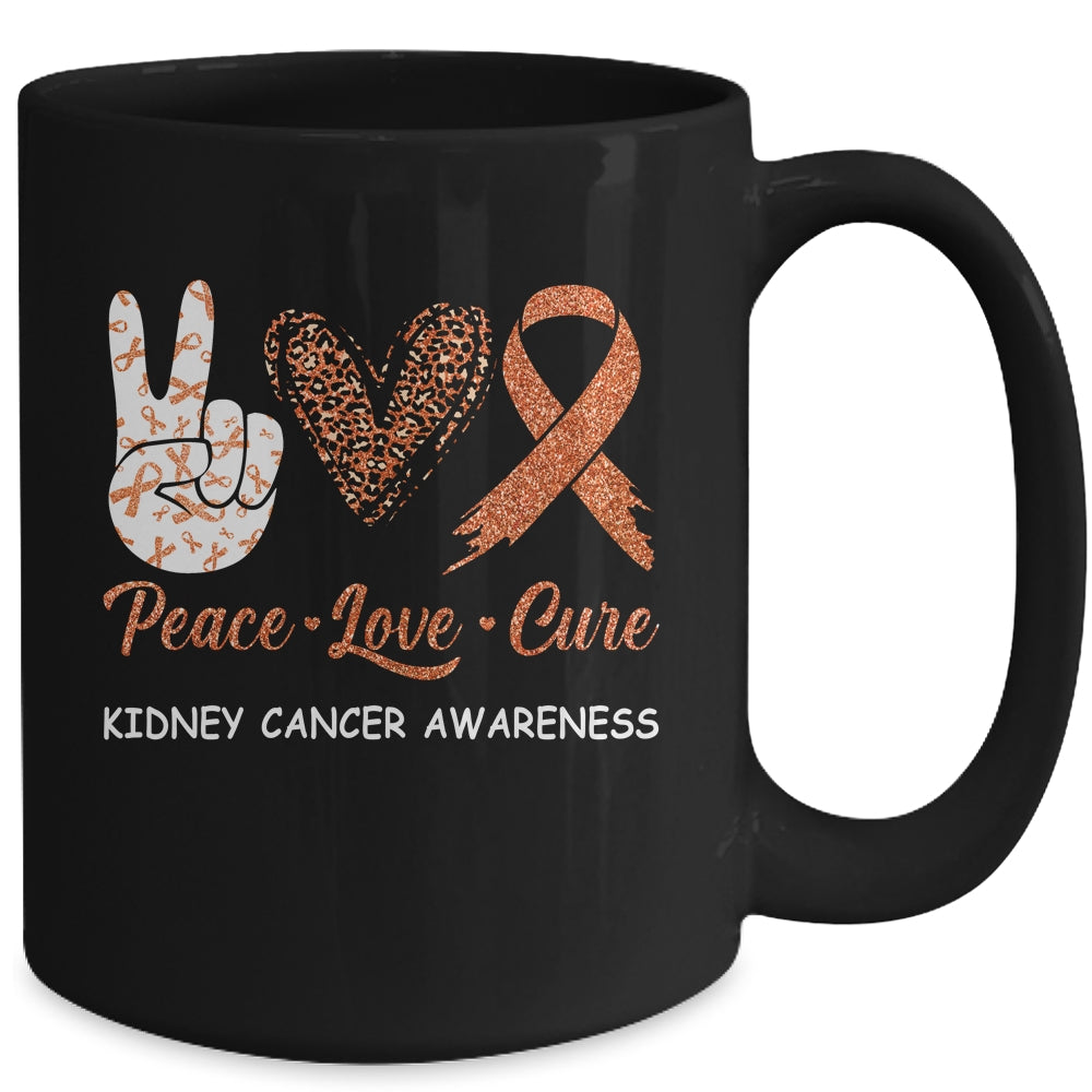 Kidney Cancer Awareness Peace Love Cure Leopard Mug | siriusteestore