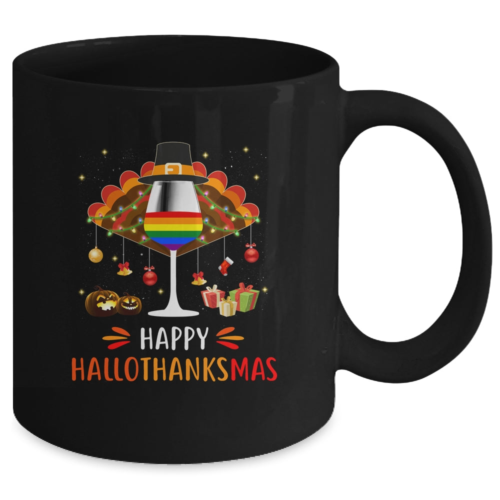 LGBT Happy HalloThanksmas Halloween Thanksgiving Wine Turkey Mug | siriusteestore