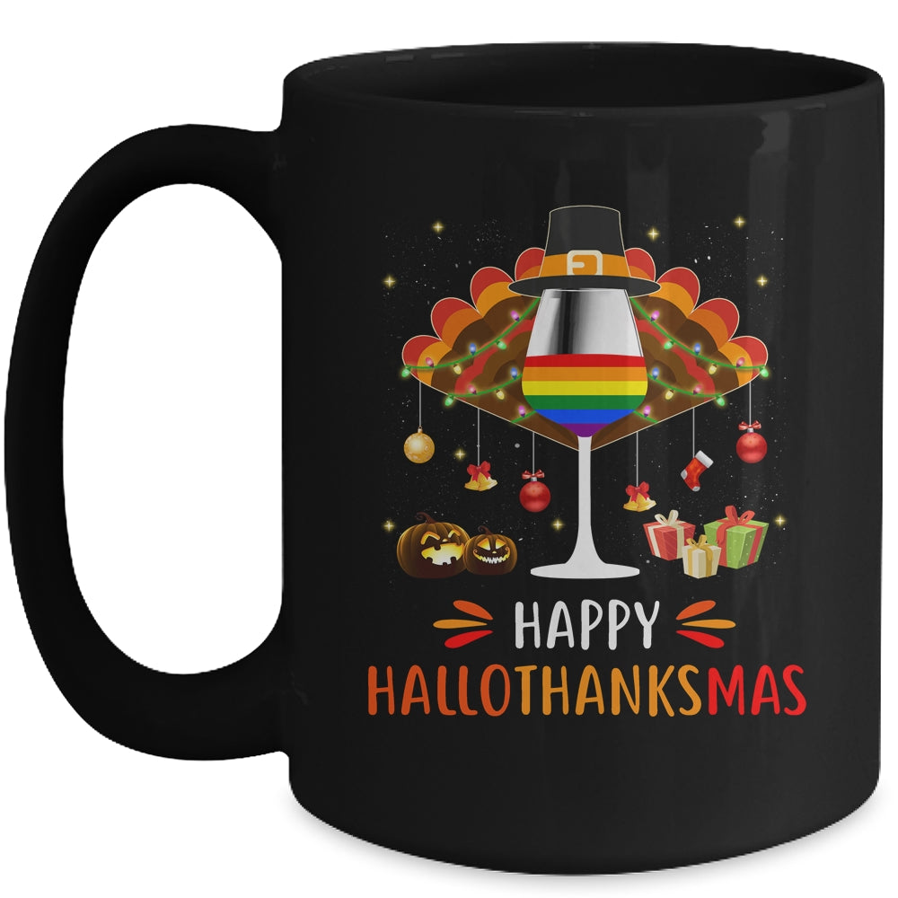 LGBT Happy HalloThanksmas Halloween Thanksgiving Wine Turkey Mug | siriusteestore