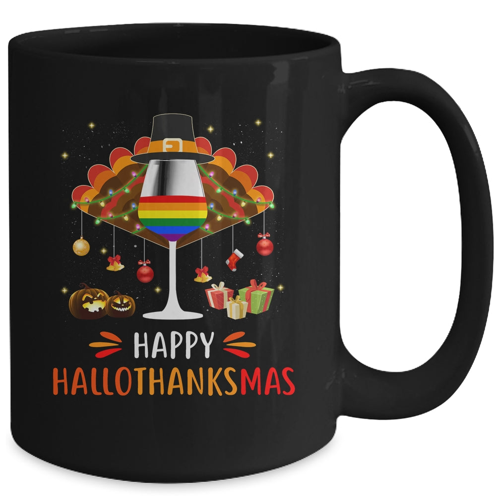 LGBT Happy HalloThanksmas Halloween Thanksgiving Wine Turkey Mug | siriusteestore