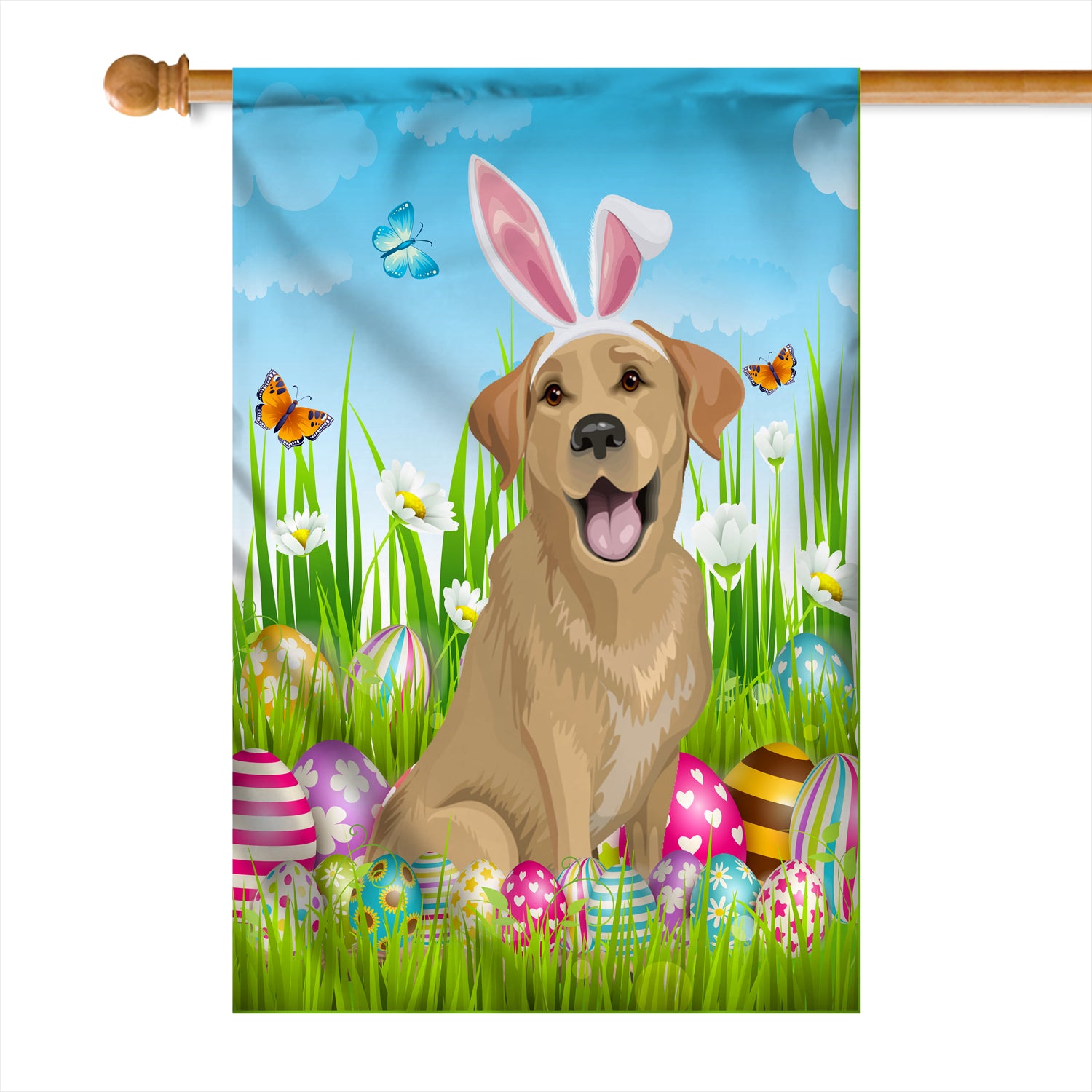 Labrador Happy Easter Day Holiday Flag Funny Dog Dog Wear Bunny Ears Headband Cute for Home Decor | siriusteestore
