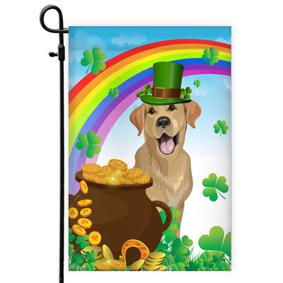 Labrador St Patrick's Day Dog Flag Funny Peeking Dog Wear Green Hat Golden Pot Coin Shamrock Rainbow Spring Banner for Home Decor | siriusteestore