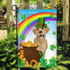 Labrador St Patrick's Day Dog Flag Funny Peeking Dog Wear Green Hat Golden Pot Coin Shamrock Rainbow Spring Banner for Home Decor | siriusteestore