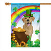 Labrador St Patrick's Day Dog Flag Funny Peeking Dog Wear Green Hat Golden Pot Coin Shamrock Rainbow Spring Banner for Home Decor | siriusteestore