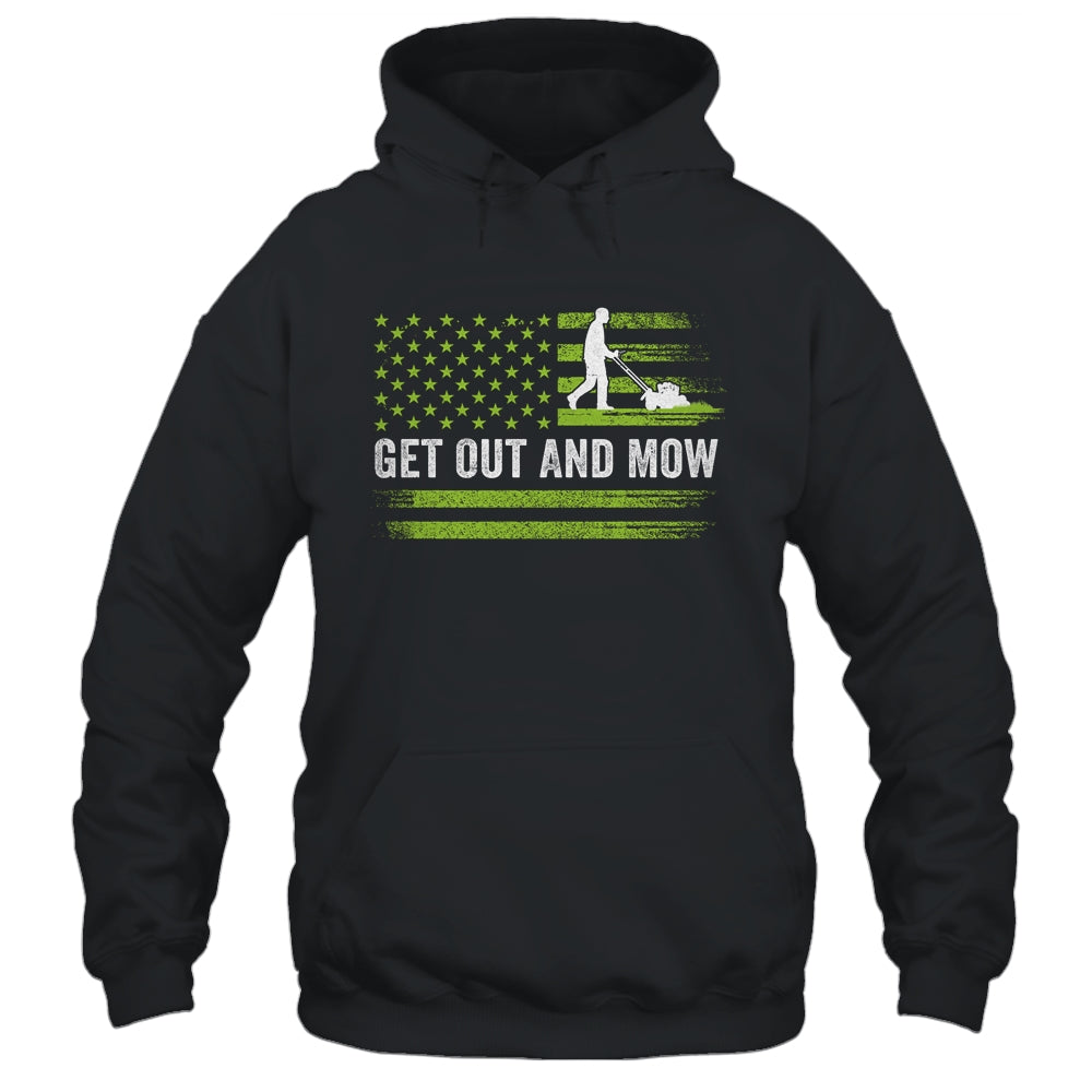 Lawn Care Grass Mower Get Out And Mow Gardener American Flag Shirt & Hoodie | siriusteestore