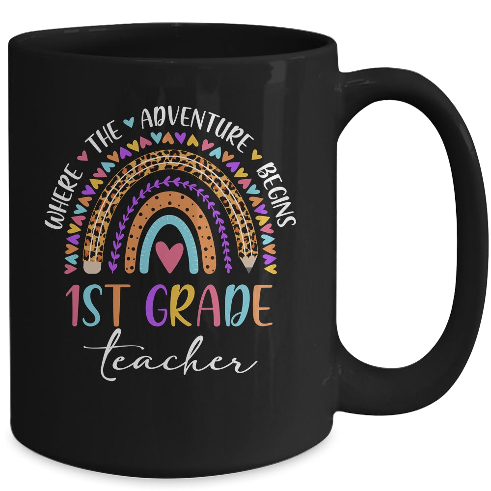 Leopard Rainbow 1st Grade Teacher Where The Adventure Begins Mug | siriusteestore