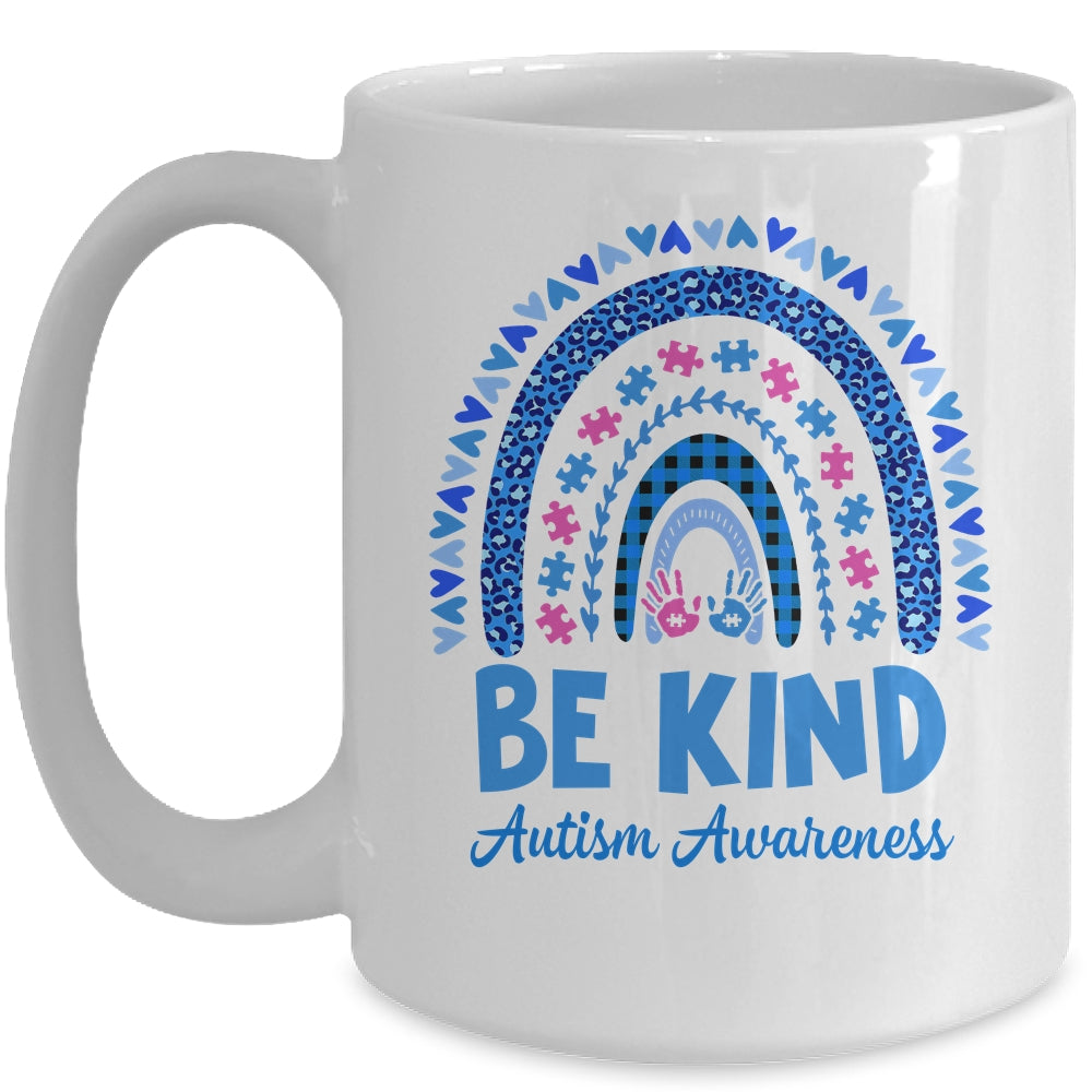 Leopard Rainbow Be Kind Autism Awareness Month Hand Mug | siriusteestore