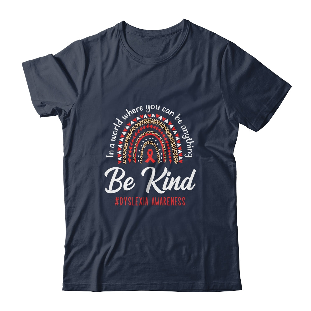 Leopard Rainbow Be Kind Red Ribbon Dyslexia Awareness Shirt & Tank Top | siriusteestore