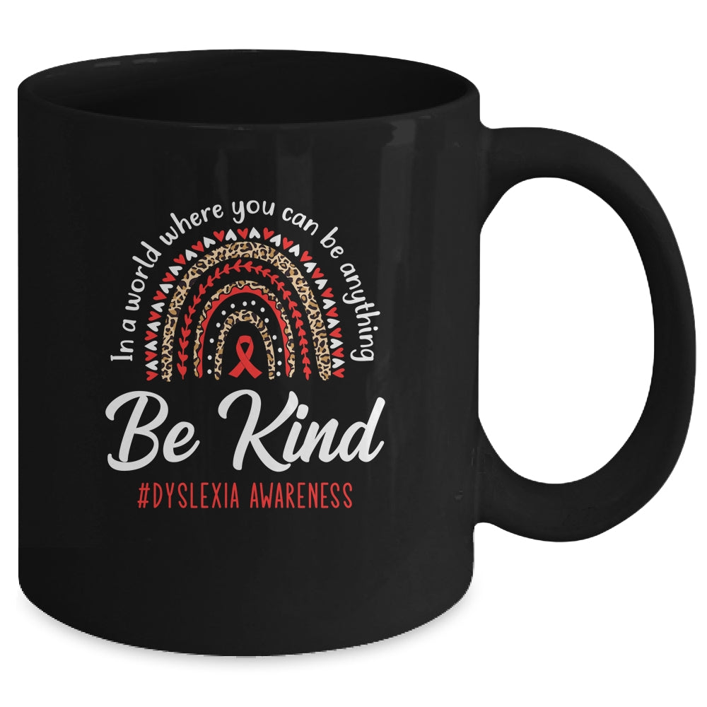Leopard Rainbow Be Kind Red Ribbon Dyslexia Awareness Mug | siriusteestore