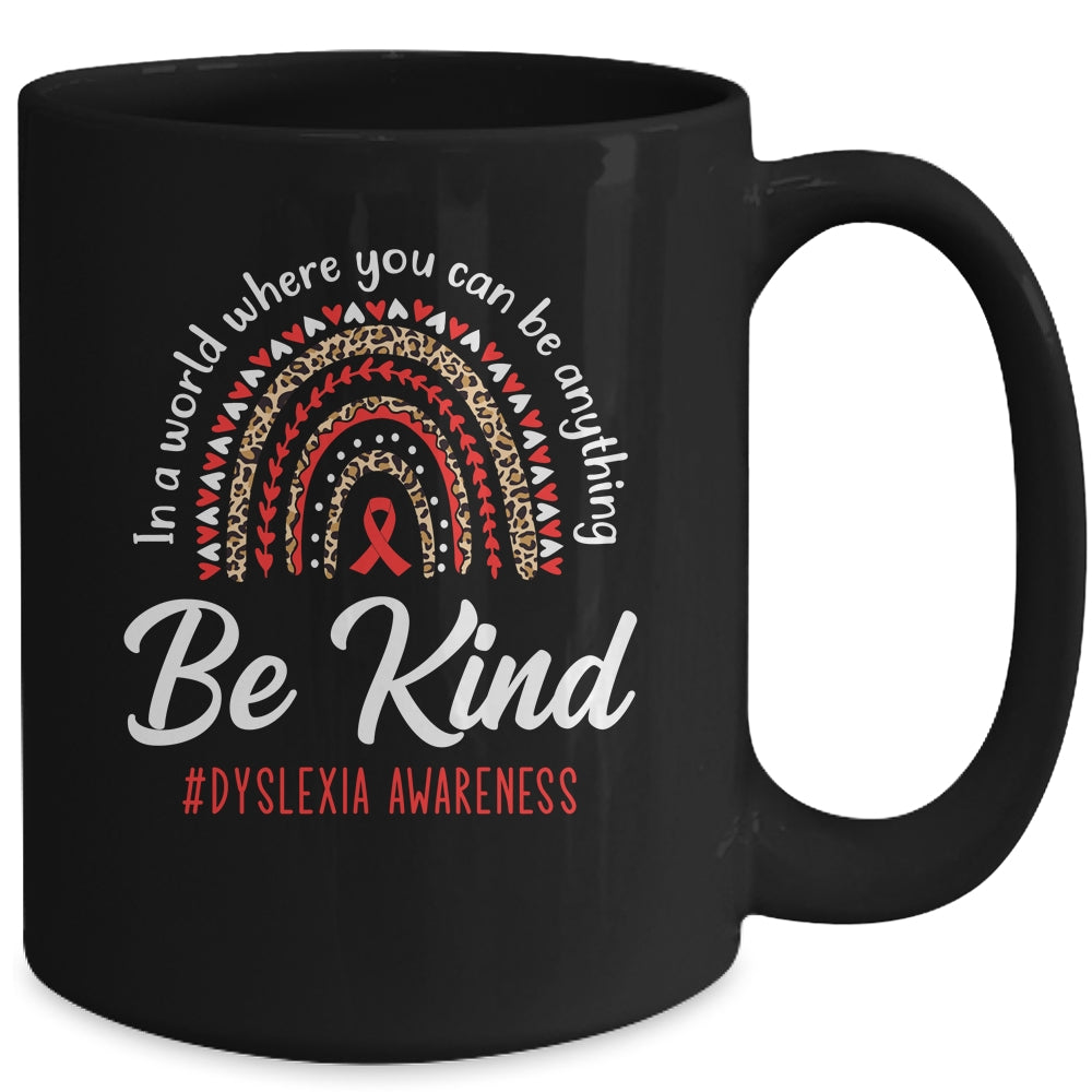 Leopard Rainbow Be Kind Red Ribbon Dyslexia Awareness Mug | siriusteestore