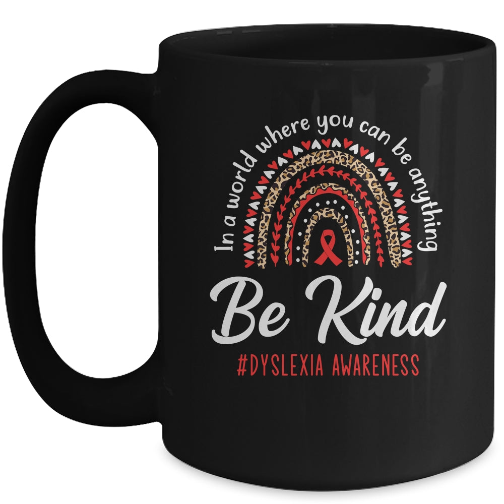 Leopard Rainbow Be Kind Red Ribbon Dyslexia Awareness Mug | siriusteestore