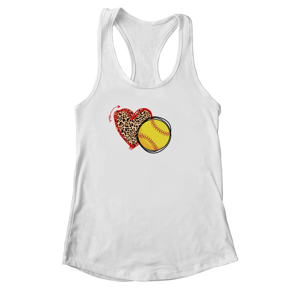 Leopard Softball Love Heart Softball Lover Softball Season Shirt & Tank Top | siriusteestore