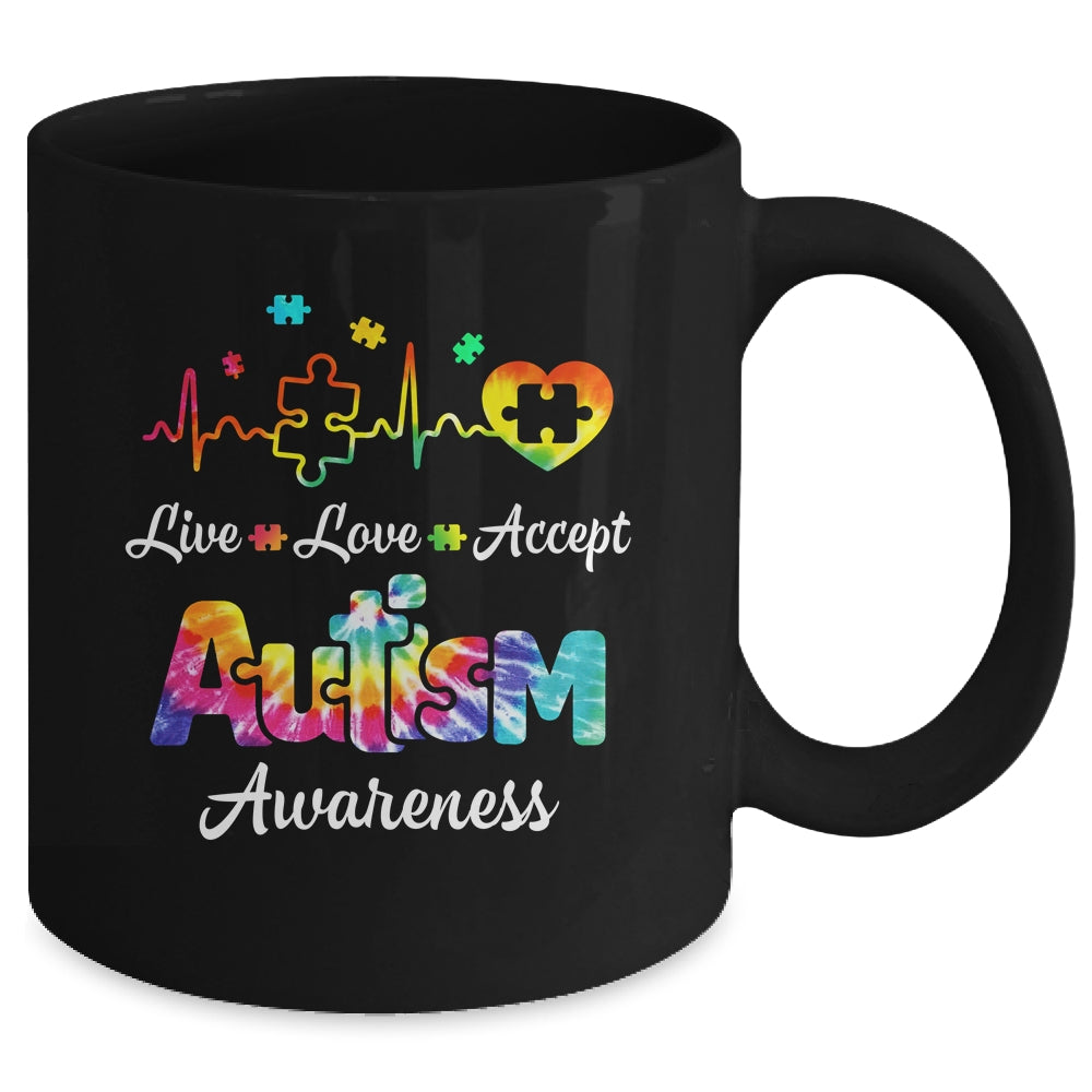 Live Love Accept Autism Awareness Support Acceptance Tie Dye Mug | siriusteestore