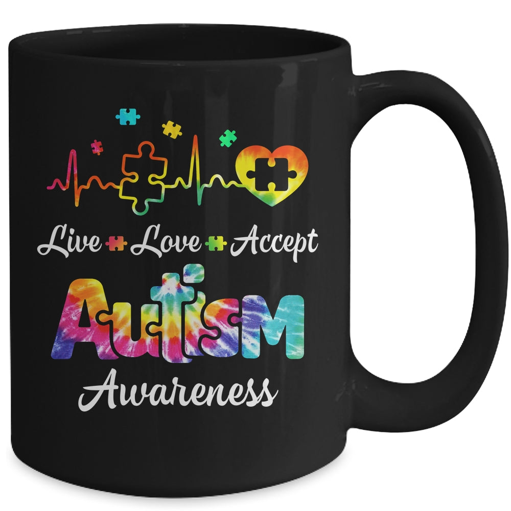Live Love Accept Autism Awareness Support Acceptance Tie Dye Mug | siriusteestore